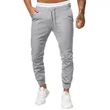 Hehiy Herren Jogginghose Trainingshose Sporthose Sweathose Fitnesshose Freizeithose Lang mit Reissverschluss Taschen und Kordelzug Herren Hosen Herren Jogginghose Baumwolle Weiss Neujahrsgeschenke