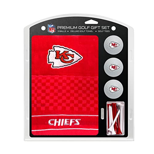 Team Golf NFL Kansas City Chiefs Geschenkset: Besticktes Golf-Handtuch, 3 Golfbälle und 14 Golf-Tees 7,5 cm Regulation, dreifach gefaltetes Handtuch 40,6 x 55,9 cm, 100% Baumwolle