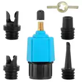 SUP Adapter für Kompressor, Sup Pumpe Adapter, Stand Up Paddle Board Luftpumpe Adapter, mit 4 Gasdüse Sup Ventil Adapter, für Alle Arten Schlauchboot Kajaks Paddle Board Ventiladapter Zubehör (Blau)