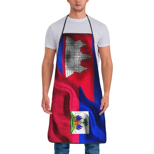 Kambodschanische Flagge, Haitianische Flagge, kambodschanische Flagge, venezolanische Flagge, Venezuela-Flagge, Schürzen für Damen und Herren, wasserdicht, verstellbar, Kochschürzen für Küche, Gartena