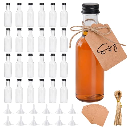 24 STK Kleine Likörflaschen zum Befüllen, 50ml Mini Fläschchen Plastik Shot Flaschen Leere Kleine Flaschen zum Befüllen Schnapsflaschen zum Befüllen für Liqueur Ingwer Shots Weihnachten, Hochzeiten