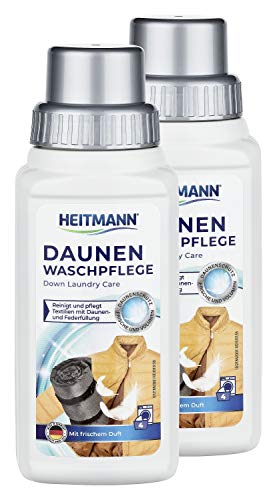 Heitmann Daunen Wäsche: reinigt und pflegt Textilien mit Daunenfüllung, ideal für die schonende Reinigung von Daunen-Jacken, Federkissen, Federbetten, 250ml, 2er Pack