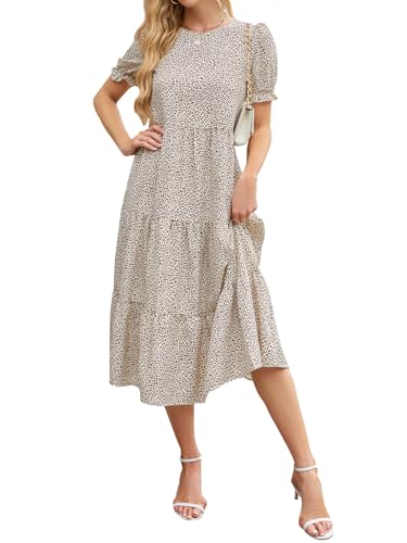 Zetieny Sommerkleid Damen Lang Maxikleid Sommer Strandkleid Kurzarm A-Linie Kleid Freizeitkleid Elegant Maxi Dress