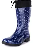 Ladeheid Gummistiefel Damen mit Stulpe Wasserdicht Regenstiefel für Jede Jahreszeit LA-968 (Dunkelblau/Punkte, 36 EU)