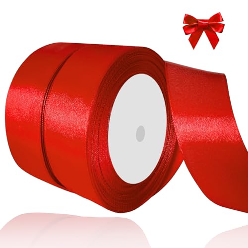 2 Stk Satinband Rot, 38mm X 22m Dekoration Geschenkband Breit Schleifenband Bänder, Stoffband für Hochzeit, Taufe und Geburtstag Geschenke