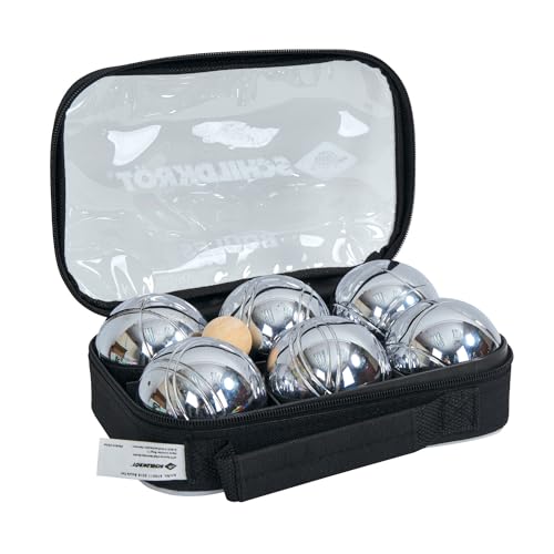 Schildkröt® Boule, Boccia, Petanque Set, 2x 3 Stahlkugeln, 1x Zielkugel inkl. Abstandsmesser, in wiederverschließbarer Tragetasche, 970011