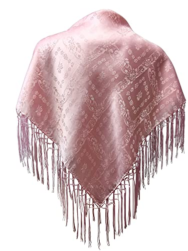 Seidentuch Dirndl-Trachtentuch Tuch 75 x 75cm Dirndltuch 100% Seide Fransentuch für Tracht Trachtenseidentuch mit Fransen Schultertuch Halstuch silk clouth beste Qualität, Farbe:rosa