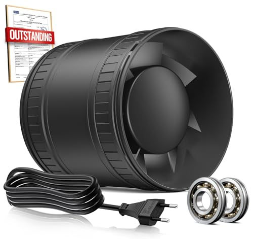BUMSOU Rohrventilator 100mm, Leise Rohrlüfter mit Doppelkugellagermotor Überhitzungsschutz, 32dB 130m³/h Rauchabzug Ventilator, Inline Abluftventilator, Kanalventilator für Bad WC Gewächshaus Zelt