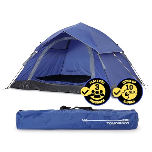 Lumaland Camping Zelt | Leichtes Pop Up Wurfzelt | 2-3 Personen Kuppelzelt | Trekking & Festival Igluzelt | Sekundenzelt Wasserdicht 210x190x110cm | Ideal auch als Strand Wind- & Sonnenschutz [Blau]