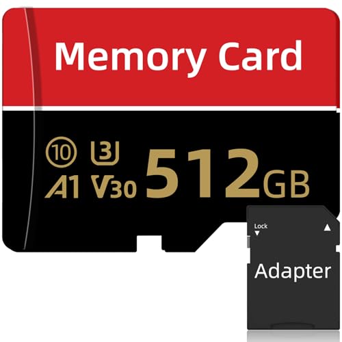 Qappkayo Speicherkarte 512GB, Wasserdicht Performance Mini-TF-Karte, Großer Speicher Mini-Speicherkarten für Kameras Handy Tablets und Drohnen, Memory Card mit Full-Size-Adapter, Schwarz