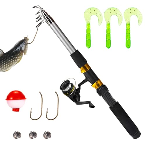 Fishing Gear Combination - Fishing Gear Kit, 12 Pieces Telescopic | Fishing Rod Sea Saltwater Freshwater Ice Bass Fishing Tackle Set Fishing Rods Kit, Children’s Fishing Kit