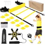 Yissvic Fussball Trainingszubehör Koordinationsleiter Fussball Geschenke Jungen Trainingsset 6m mit Kick Trainer 10 Hütchen 4 Erdnägel (Gelb)