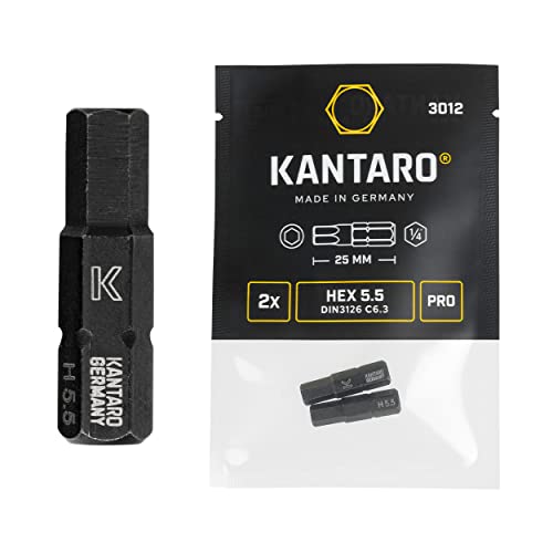 KANTARO 3012 Sechskant Bit HEX 5,5mm x 25mm (2 Stück) Made in Germany - Zaunbit für Innensechskant Zaunschrauben