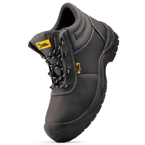 BLACK HAMMER Sicherheitsstiefel Herren Leichte Arbeitsschuhe mit Stahlkappe und Zwischensohle Wasserbeständig - Vollnarbenleder Outdoor Schuhwerk Entworfen für Stil und Komfort S3 SR William (42 EU)