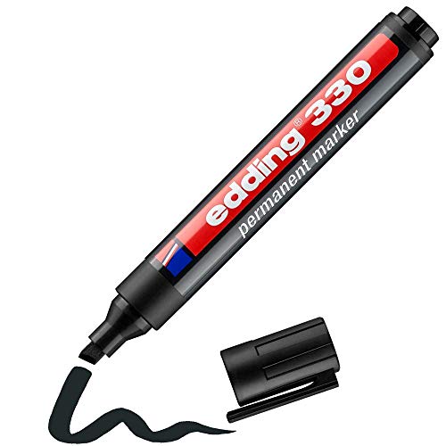 edding 330 Permanentmarker - schwarz - 1 Stift - Keil-Spitze 1-5 mm - wasserfest, schnell-trocknend - wischfest - für Karton, Kunststoff, Glas, Holz, Metall, Glas