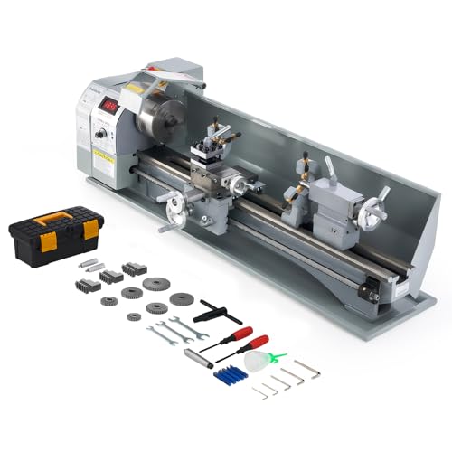 CREWORKS Metalldrehmaschine 1100 W Metalldrehmaschine 220 x 750 MM Drehmaschine Tischdrehmaschine 0-3000 U/min mit 3-Backenfutter für Heimwerker-Holz- und Metallbearbeitung