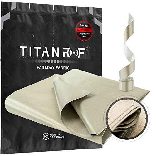 TitanRF Faraday Fabric Kit enthält leitfähiges Gewebe in Militärqualität (111,76 cm x 91,44 cm) und Klebeband (111,76 cm x 2,54 cm). Schützt HF-Signale WiFi-Zelle Bluetooth RFID EMF-Strahlung.