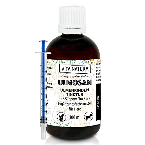 ULMOSAN Ulmenrinden Tinktur von Vita Natura, gebrauchsfertig aus Slippery Elm Bark, 100 ml mit Spritze, für Hunde und Katzen