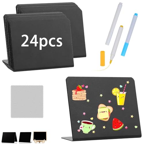 Mbsomnus 24 Stück Kreidetafel Mini Preisschilder Schilder zum Beschriften L-Form Holz Kreidetafel Aufsteller Kleine Reserviert Schilder Gastronomie für Buffet Hochzeit Geburtstag Party Tischkarten