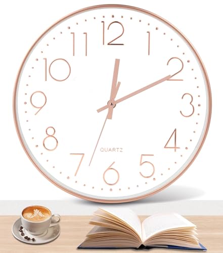 LEEPAT Modern Quartz Lautlos Wanduhr, Wanduhren Mit Arabisch Ziffer, Uhr Kinder FüR Dekoration Wohnzimmer KüChe BüRo Restaurant (RoséGold)