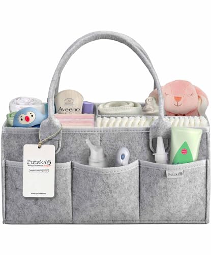 PUTSKA Baby Diaper Caddy Organizer Nursery Basket - A Baby basket gift registry for baby shower list. This is a baby must haves essentials. Neutral baby stuff for newborn boy nursery decor or girl