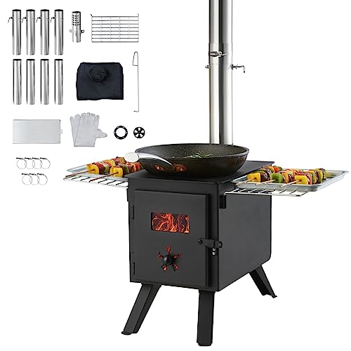 VEVOR Zeltofen 394 x 608 x 425 mm Campingherde 365 x 250 x 255 mm Kammergröße Gartenofen Campingofen Werkstattofen Holzofeno Outdoor kocher Outdoor Küche für Camping Outdoor Heizung