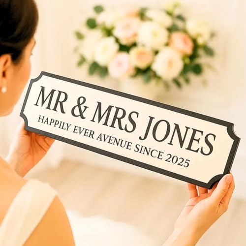 Personalisiertes Hochzeits-Straßenschild, Personalisiertes Mr&Mrs-Namensschild, Acrylschild im Vintage-Stil for drinnen und draußen, einzigartige Geschenkideen