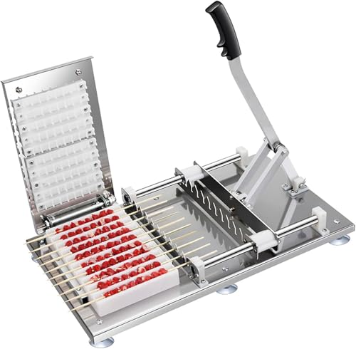 Manuelle Spießmaschine, Metall-Kebab-Maker, Spießherstellungswerkzeug mit Hebelprinzip, 10 Spieße pro Mal und Spießlänge einstellbar, Fleischbox aus PE-Verbundmaterial, für Grillladen, Restaurant