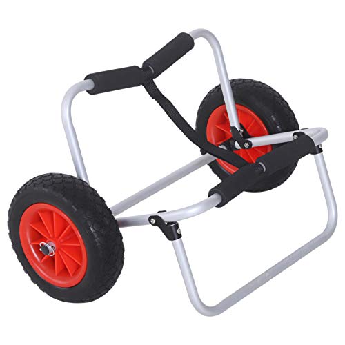 HOMCOM Kanuwagen Kajakwagen Surfwagen klappbar mit Gurt Räder gepolstert Alu Silber bis 90 kg L70 x B40 x H42 cm