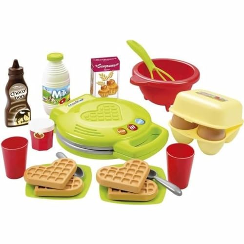 Ecoiffier – Waffeleisen für Kinder – 22-teiliges Backset mit Spiellebensmitteln, ideales Zubehör für Spielküchen, Spielwaffeleisen, für Kinder ab 18 Monaten