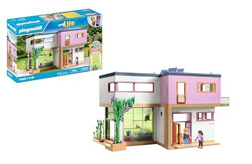 PLAYMOBIL MyLife 71607 Wohnhaus mit Wintergarten, inklusive Zwei Figuren und einem Stickerbogen, zu über 80% aus recycelten und biobasierten Materialien, vielfältiges Spielzeug für Kinder ab 4 Jahren