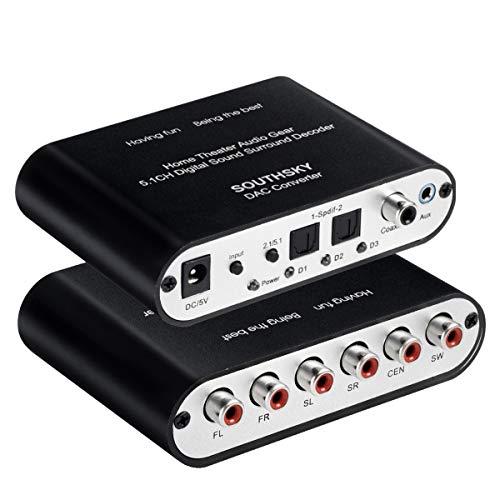 SOUTHSKY 5.1 digitaler Soundkonverter - Optisches/koaxiales SPDIF zu 5.1 CH analogem Audio (Cinch-Ausgang)