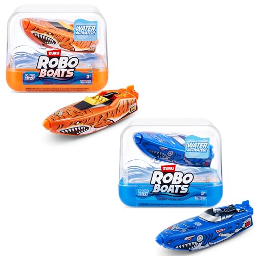 ROBO ALIVE ZURU Robo Boats, Tiger Shark & Robo Shark Boat, 2 Pack, by ZURU Water Activated Boat Toy, (Amazon Exclusive)