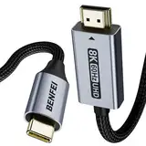 BENFEI 8K USB C auf HDMI Kabel 1,8M (8K@60Hz 4K@240Hz/165Hz/144Hz/120Hz), USB Typ C auf HDMI [kompatibel Thunderbolt 4/3] für iPhone 16/15 Pro/Max, MacBook Pro/Air 2023, iPad Pro, Surface Book 2