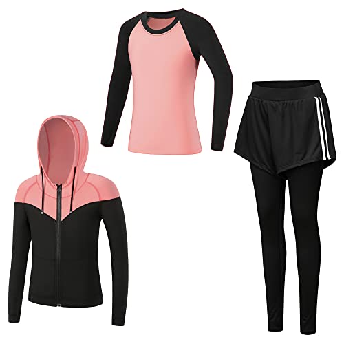 Tancefair Kinder Mädchen Jungen Trainingsanzug 2/3 tlg Sportanzug Jogging Bekleidungsset Freizeitanzug (Shirt + Hose) Training Laufen Fußball Basketball Trikots Yoga,130,Girls 3 Piece Set Pink