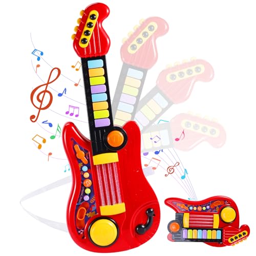 Herenear Gitarre Kinder Spielzeug, 2 IN 1 Kinder Gitarrenspielzeug & Klavier Spielzeug, Kindergitarre Musikalisches, 4 Spielmodi multifunktionales Instrumentenspielzeug, Lernspielzeug Lerngeschenk