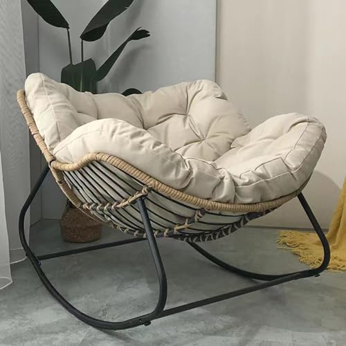 Generisch Schaukelstuhl Auflage wasserdicht Rattan Wohnzimmer, 10cm Dicke Bequemer Schaukelsessel Kissen Outdoor Indoor, Papasansessel Kissen Auflage Doppelt Für Garten, Terrasse,Beige,125x130cm