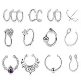 Mayhoop 12 Stück Fake Piercings Fake Nasenpiercing Ear Cuffs Fake Septum Ring Hoop Silber Fake Helix Lippen Piercing Ohrmanschette Ohrclips Non Piercing Schmuck