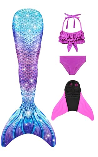 DNFUN Mädchen Monoflossen mit Cosplay Schwanz und Flossen
