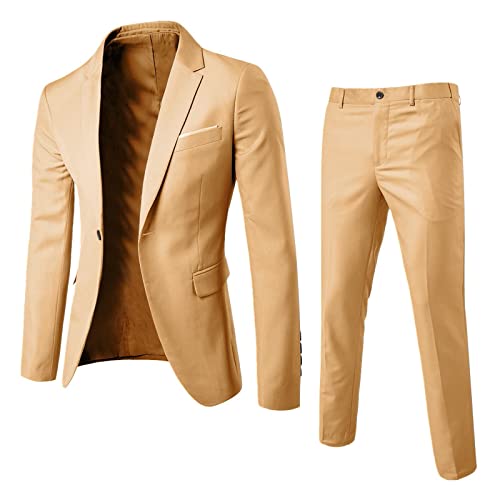 HUyydza Herren Slim Fit 2-teilige - Sommer Casual lässiger Hochzeitsanzug Leinen Anzug Große Tasche Herrenanzug Sakko Anzughose Weste Abendessenanzug