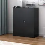 Panana Metall Büro Aktenschrank Hoher Speicher Schrank Dokument Fächer Abschließbare Doppeltüren Einstellbare Regale (Schwarz, 4-Schicht)