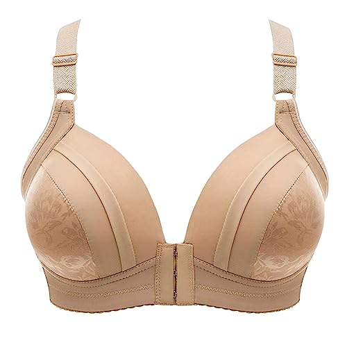 QWUVEDS Sport-BH ohne Bügel Komfort-Schlaf-BH Plus-Size-Workout-Aktivitäts-BHS mit Nicht abnehmbaren Pads Shaping-BH Kleidung BH Verschluss Vorne Comfy Bra BH Vorderverschluss (24-0319C-Khaki, 38/85)