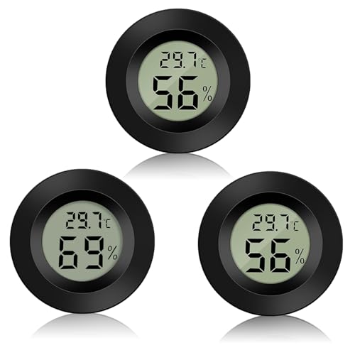 Funmo 3 PCS Mini Hygrometer Thermometer, Mini Digital Hygrometer Gauge Indoor Thermometer, Digital Hygrometer Thermometer for Humidifiers Greenhouse Reptile Plant Humidors -50°C~+70°C