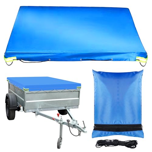 Anhängerplane 209x115x10cm, Abdeckplane Anhänger Wasserfest mit Planenseil, Anhänger Plane Flachplane aus PVC Planenmaterial für PKW Hänger 750kg