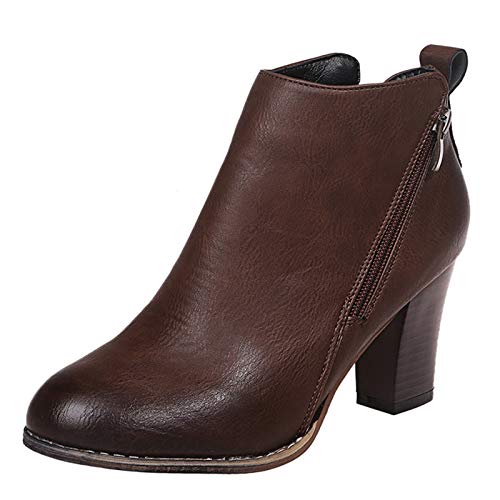 Boots Damen, Weite H Braun Damenstiefeletten Bequemschuhe Niedriger Gefüttert mit Absatz Schnürstiefeletten Ankle Boots Winterstiefel Reißverschluss Bequeme Kurzstiefel Stiefeletten