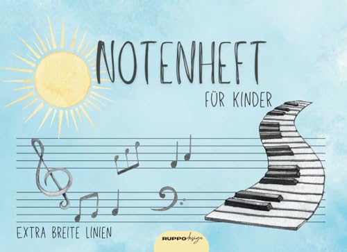 Notenheft für Kinder: große Linien Notenbuch für den Musik-Unterricht, A5 Blanko Anfänger Notenlinienheft, Musiktheorie Grundschule