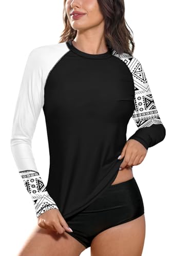 BesserBay Damen Bademode Rash Guard UV Shirts Langarm Tankini UPF 50+ Schwarz Gr.- 42 EU/XL