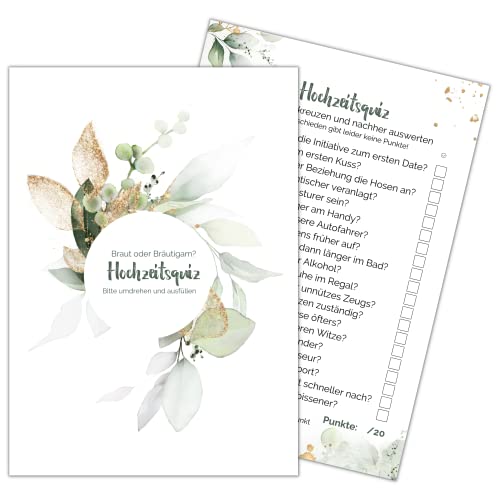 50x Hochzeitsquiz by snaPmee - Witziges Hochzeitsspiel für Gäste & Brautpaar - 20 Fragen zu Braut oder Bräutigam