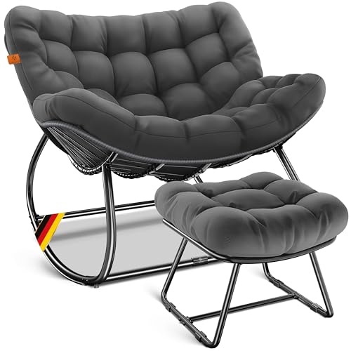 KESSER® Schaukelstuhl mit Fußstütze für drinnen & draußen ergonomischer Schaukelsessel | max. Belastung 120kg Relaxsessel rutschfeste Füße, Witterungsbeständig | Ideal für Balkon, Garten & Wohnzimmer