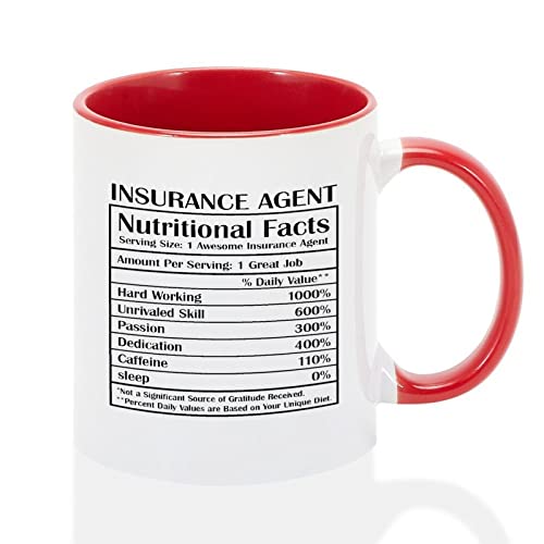 Zweifarbige rote Tasse, Versicherungsagent, Kaffeetasse, Ernährungsfakten, lustige Kaffeetasse, Versicherungsagent, Teebecher, Geschenk, 313 ml